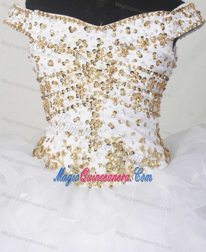 Off The Shoulder Beading White Quinceanera Dresses with Ruffles