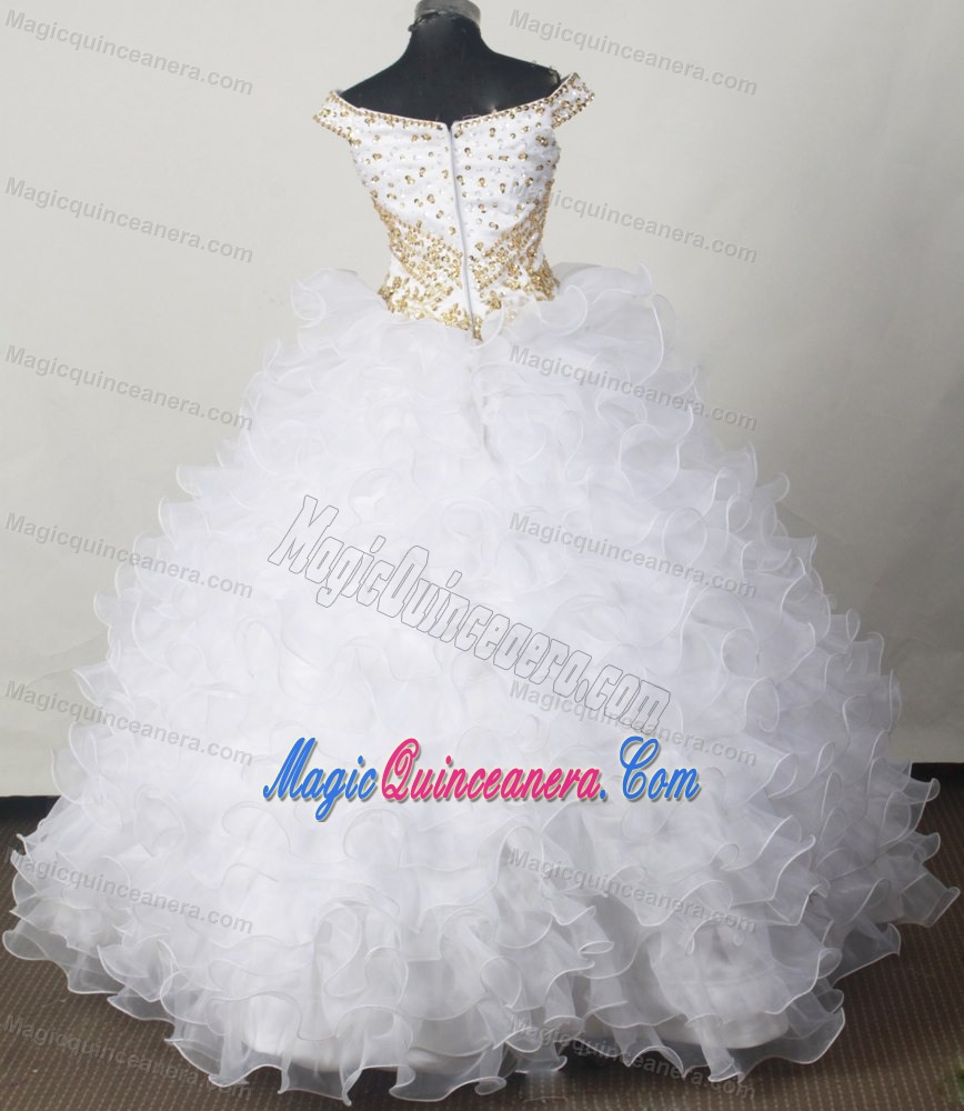 Off The Shoulder Beading White Quinceanera Dresses with Ruffles