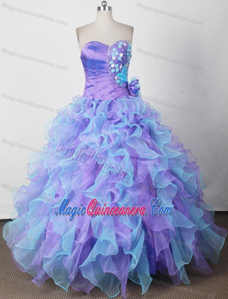 Colorful Appliques Ruched Quinceanera Dress with Hand Made Flower