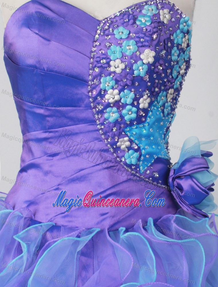 Colorful Appliques Ruched Quinceanera Dress with Hand Made Flower