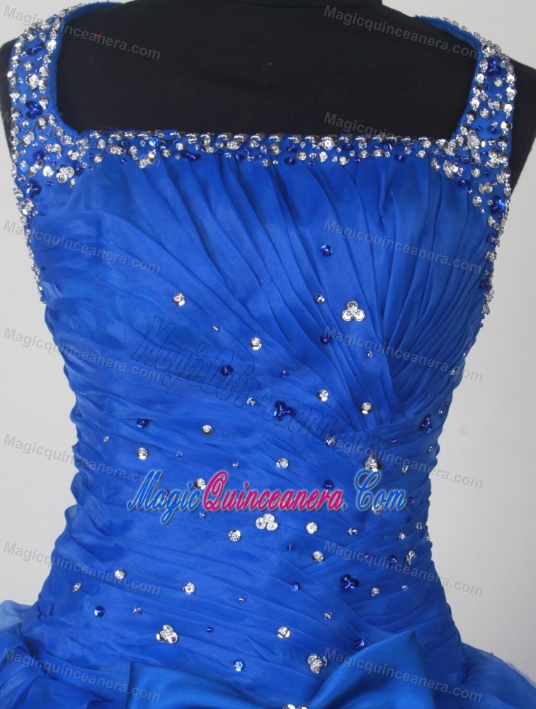 Beaded Wide Straps Ruching Ruffled Sweet 16 Dresses with Bowknot