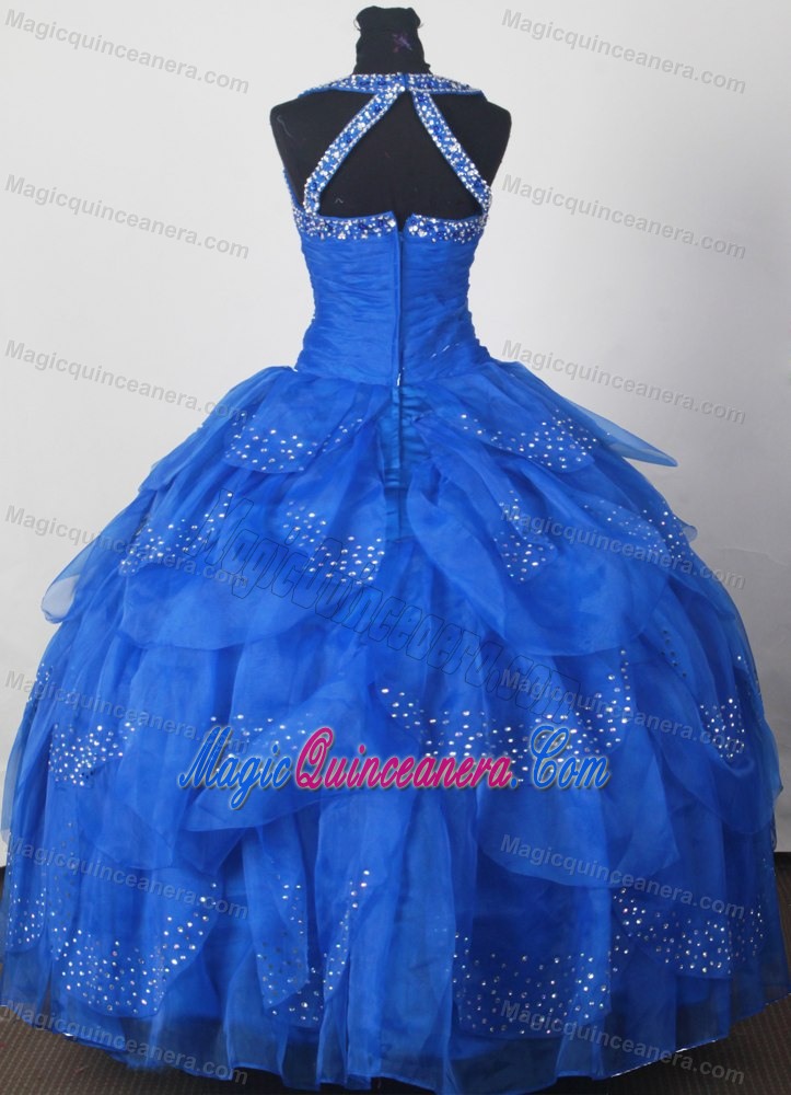 Beaded Wide Straps Ruching Ruffled Sweet 16 Dresses with Bowknot