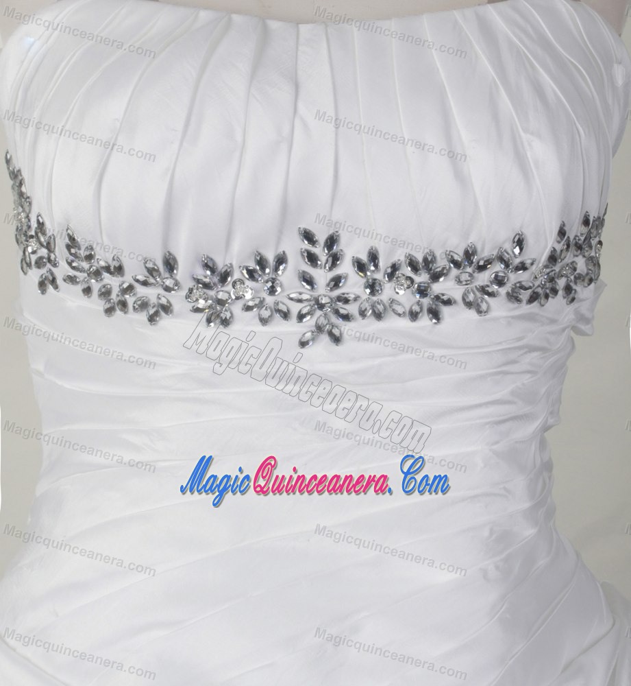 Custom Made White Ruched Beading Quinceanera Dress for Sweet 16