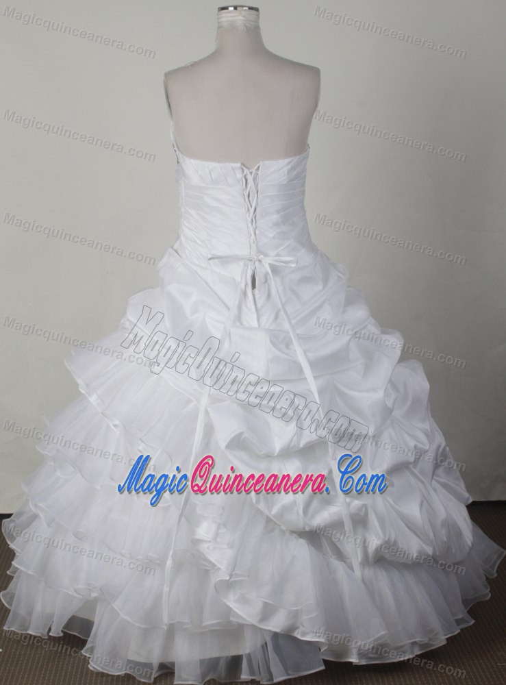 Custom Made White Ruched Beading Quinceanera Dress for Sweet 16