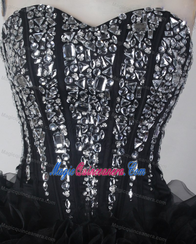 Rhinestones Ruffled Layers Black Quinceanera Dress in Townsville