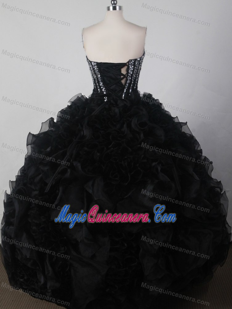 Rhinestones Ruffled Layers Black Quinceanera Dress in Townsville