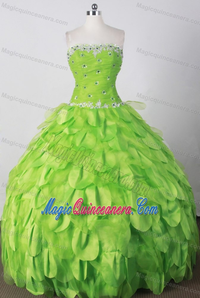 Petaloid Spring Green Beaded Ruching Sweet 15 Dress for Quinceanera