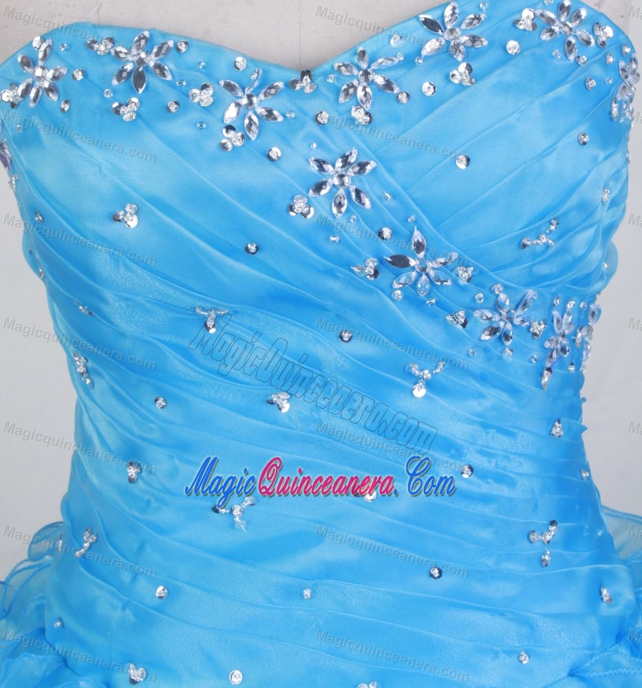 Ruched Beading Sweetheart Baby Blue Quinceanera Dress with Ruffles