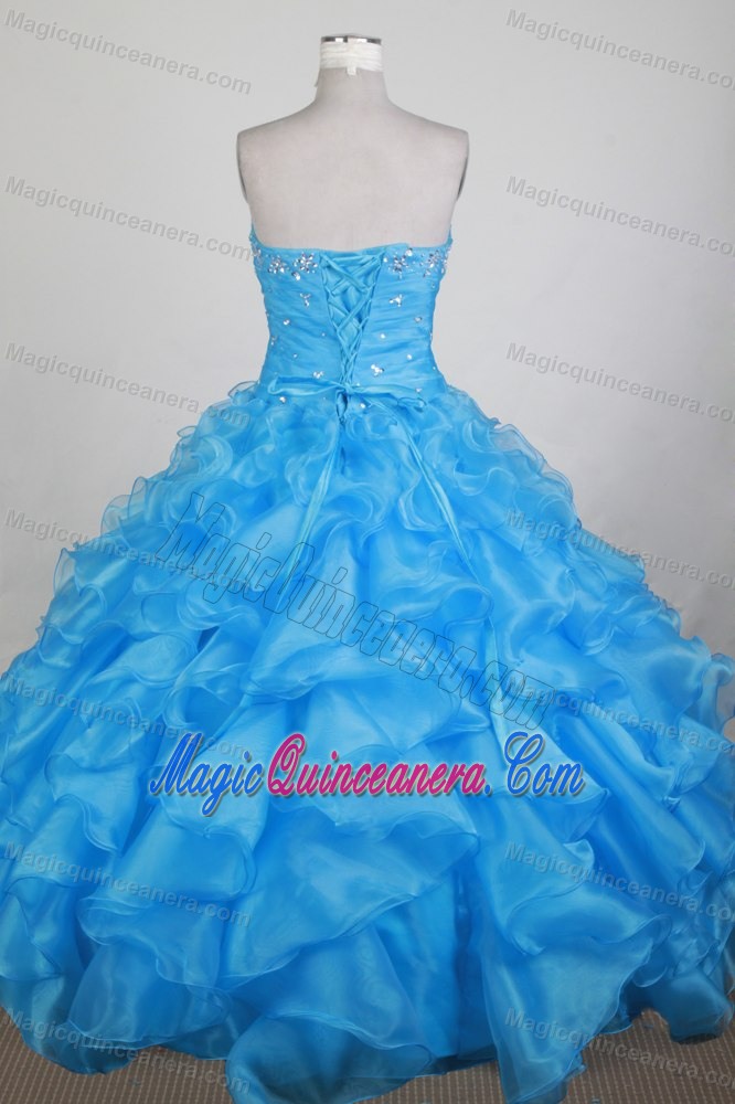 Ruched Beading Sweetheart Baby Blue Quinceanera Dress with Ruffles