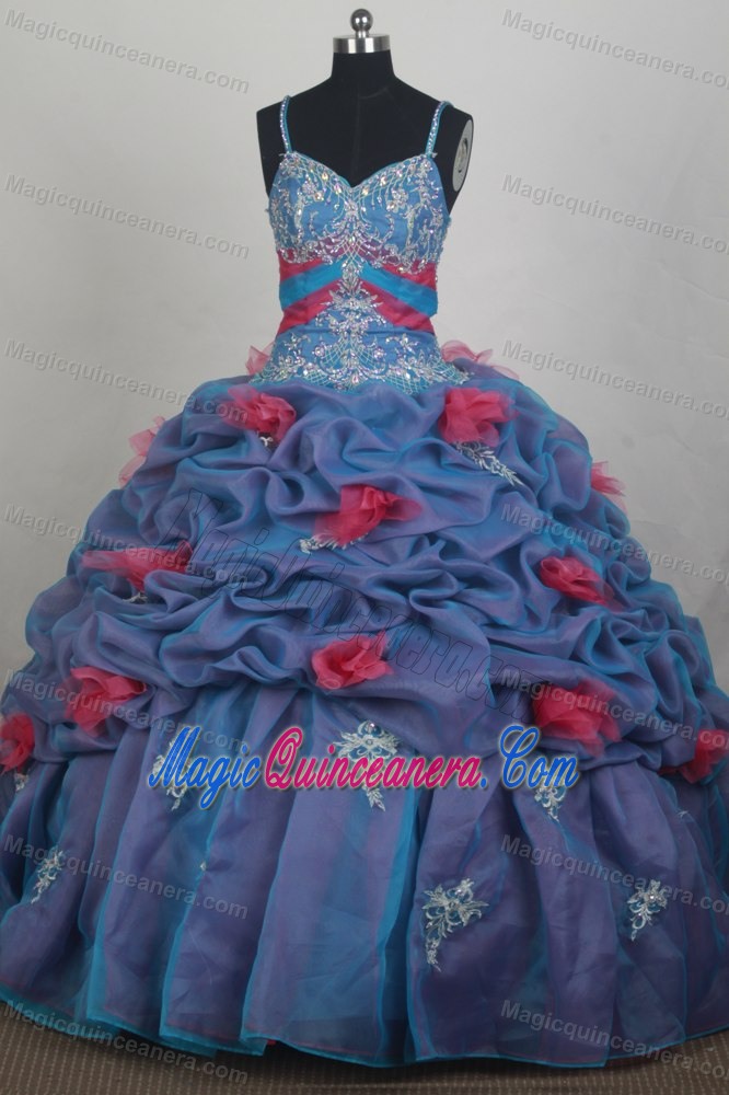Appliques Beaded Pick-ups Quinceanera Dress with Spaghetti Straps