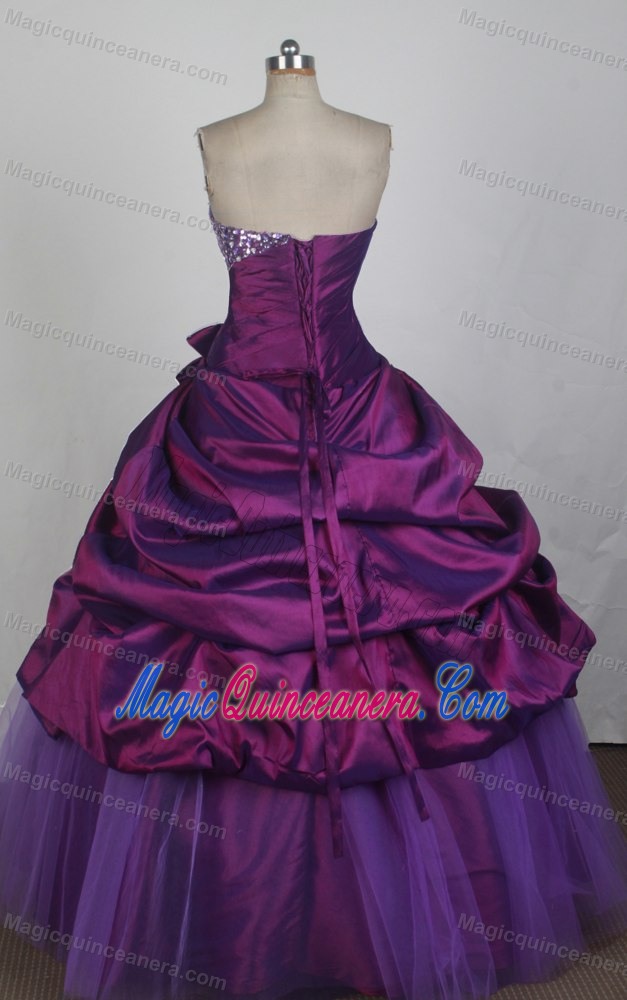 Beaded Strapless Purple Sweet 16 Quinceanera Dresses with Bowknot