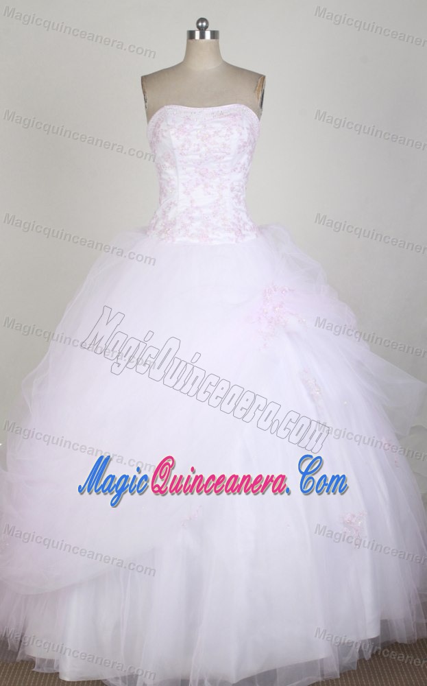 Simple White Layered Organza Quinceanera Dresses with Pink Appliques