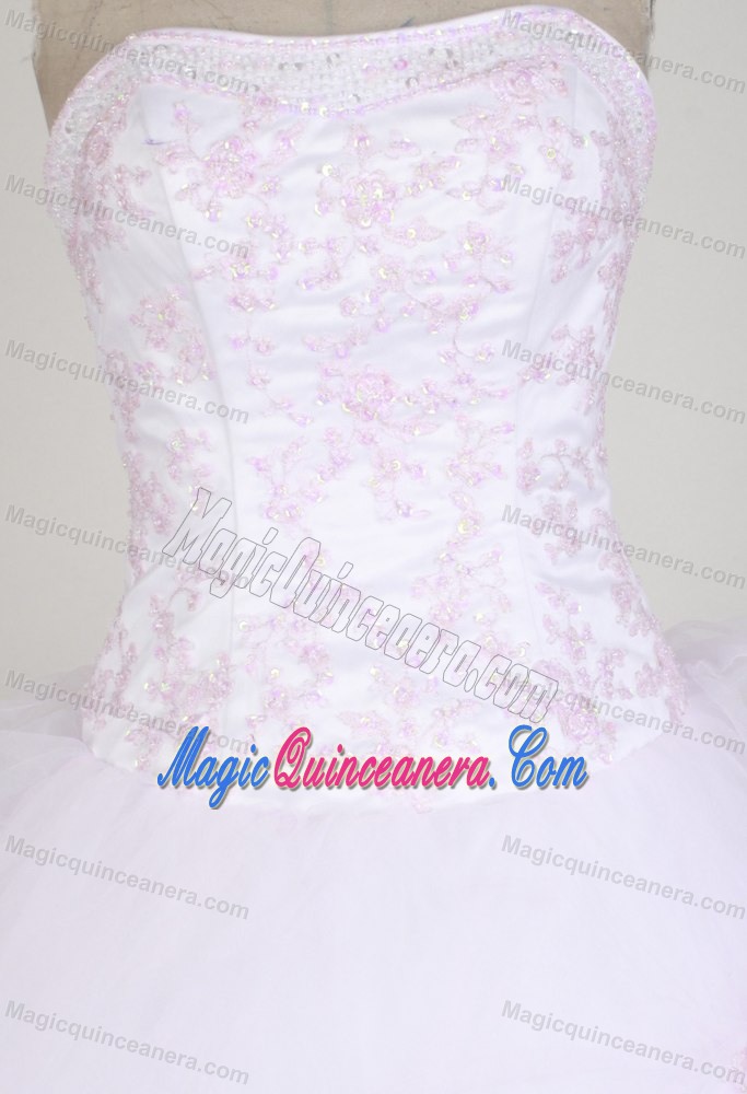 Simple White Layered Organza Quinceanera Dresses with Pink Appliques