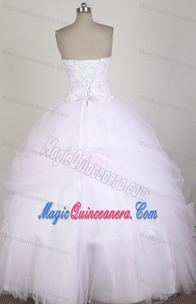 Simple White Layered Organza Quinceanera Dresses with Pink Appliques