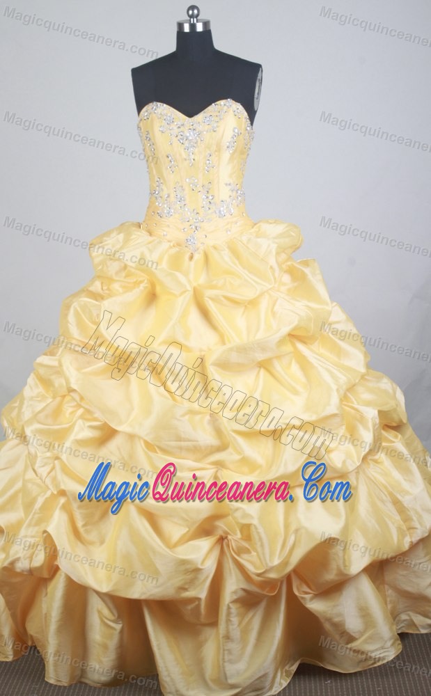 Embroidery Beaded Champagne Quinceanera Dresses with Pick-ups