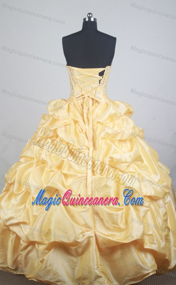 Embroidery Beaded Champagne Quinceanera Dresses with Pick-ups