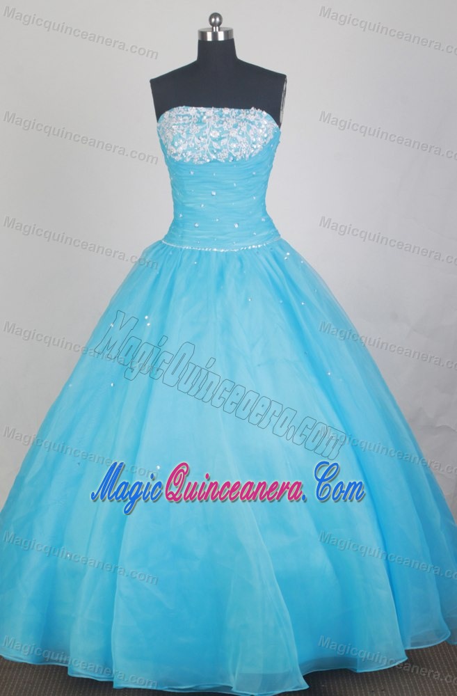 Most Popular Ball Gown Aqua Blue Beading Ruched Quinceanera Dresses