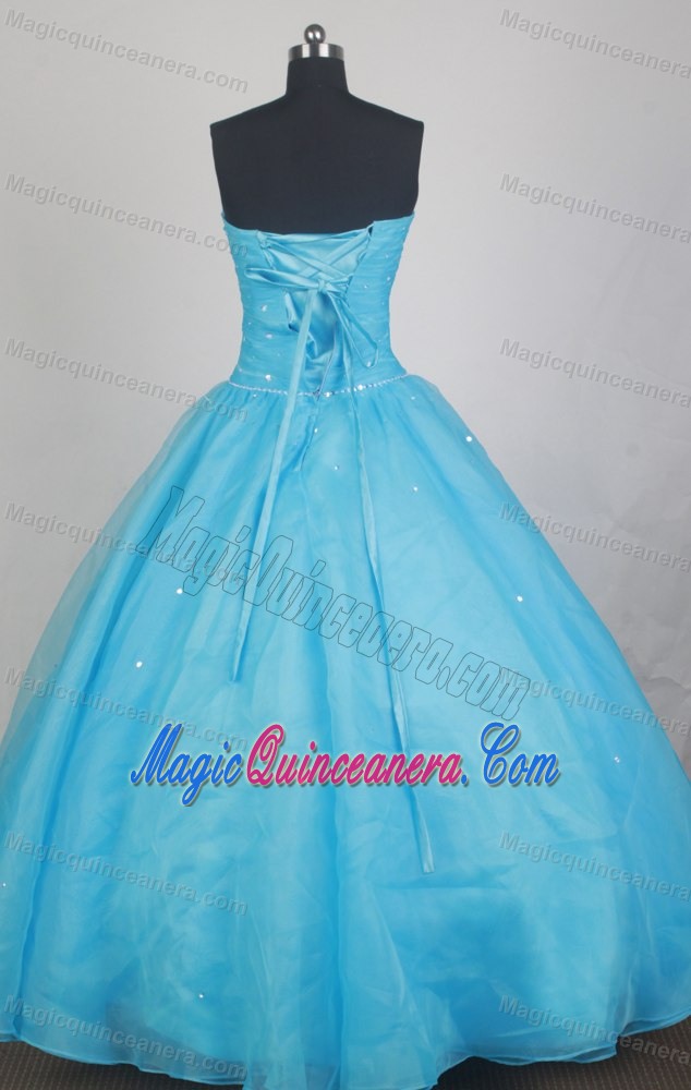 Most Popular Ball Gown Aqua Blue Beading Ruched Quinceanera Dresses
