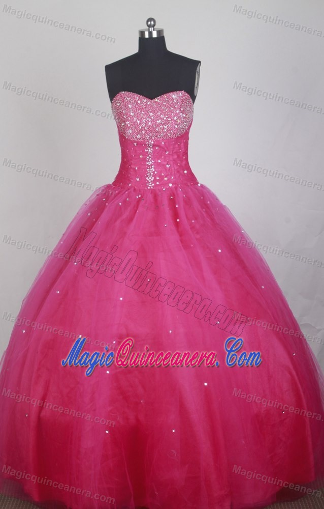 Simple Discount Hot Pink Organza Beaded Ruching Sweet 16 Dresses