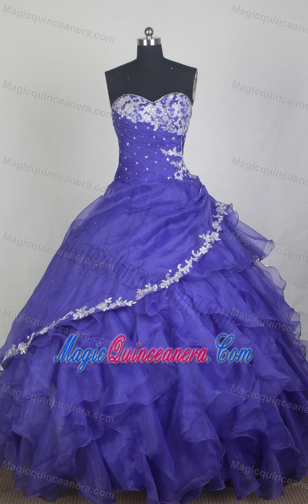 Layered Purple Appliques Ruching Quinceanera Dress in Caloundra