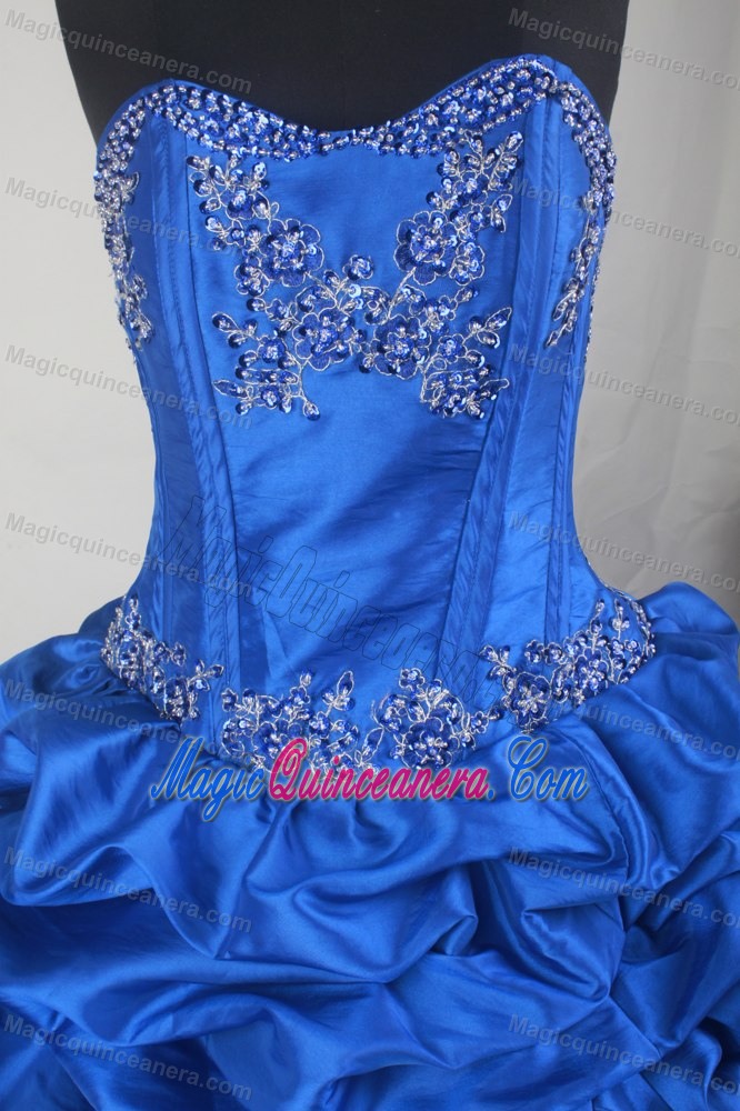 Blue Appliques Lilac Tulle Quinceanera Dresses with Court Train