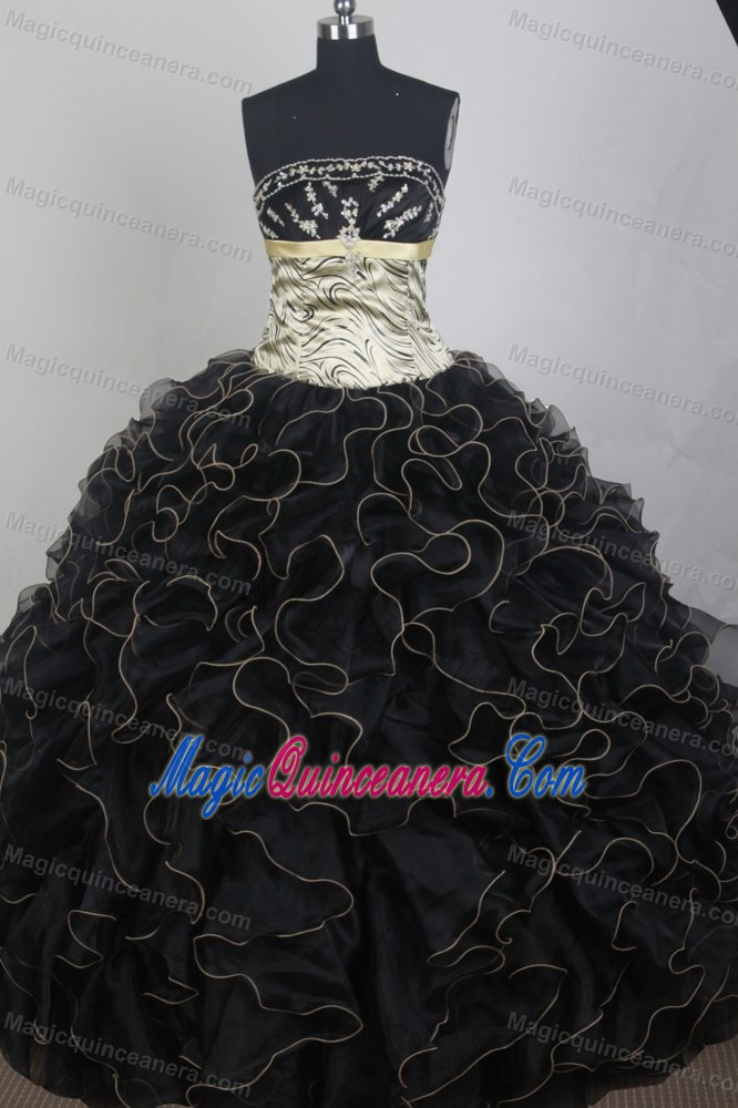 Zebra Appliques Black Sash Beading Sweet 16 Dress for Quinceanera