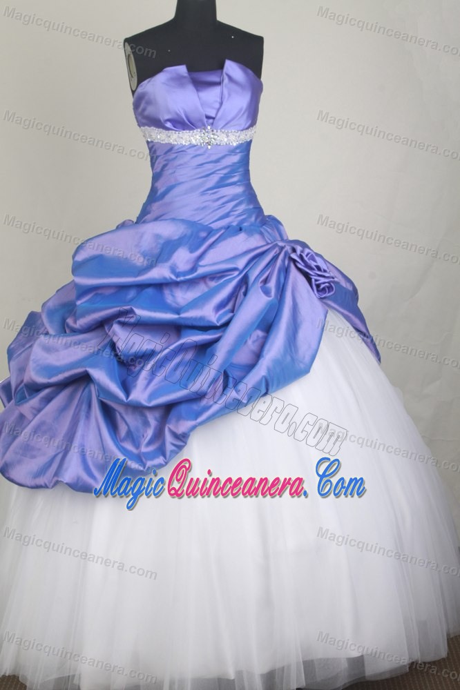 Lavender and White Flowers Beaded Pick-ups Quinceanera Dresses 2014