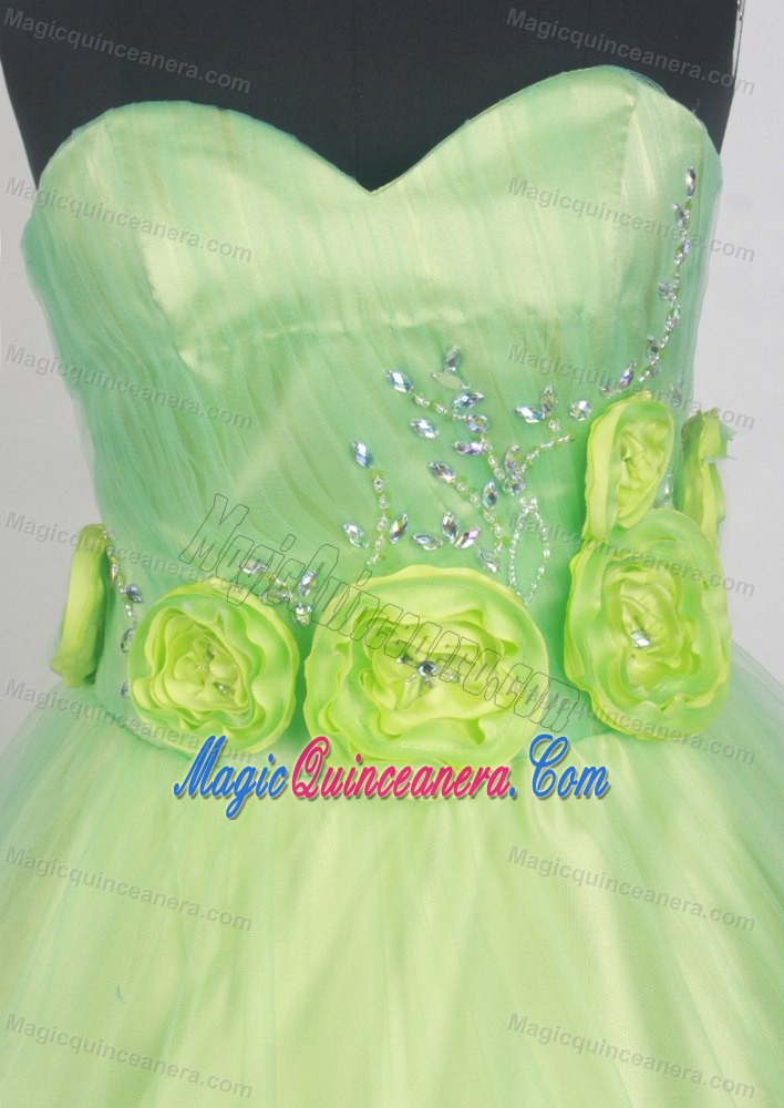 Cheap Hand Made Flowers Spring Green Quinceanera Dress in Belleville