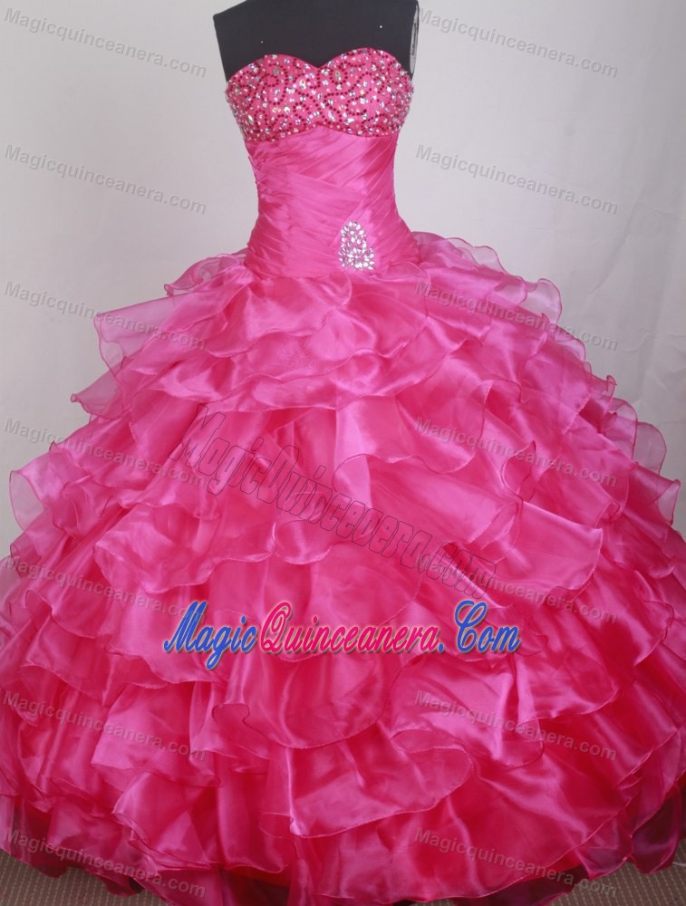 Beaded Sweetheart Ruching Ruffled Layers Bundaberg Quinceanera Dress