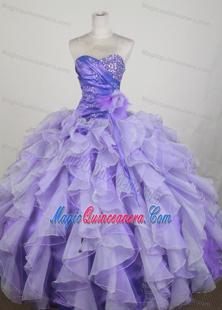 Ruching Beading Lilac Organza Blainville Sweet 16 Dress with Ruffles