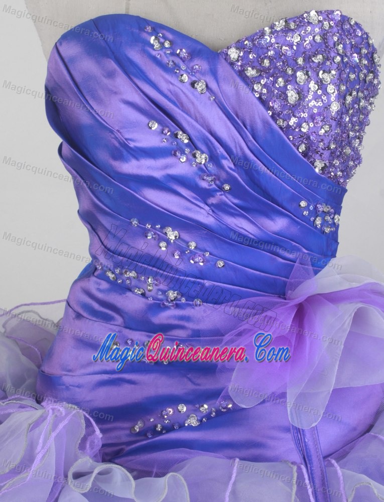 Ruching Beading Lilac Organza Blainville Sweet 16 Dress with Ruffles
