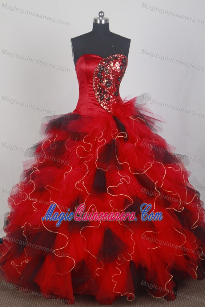 Sequin Multi-colored Flowers Ruffled Quinceanera Dress for Sweet 15