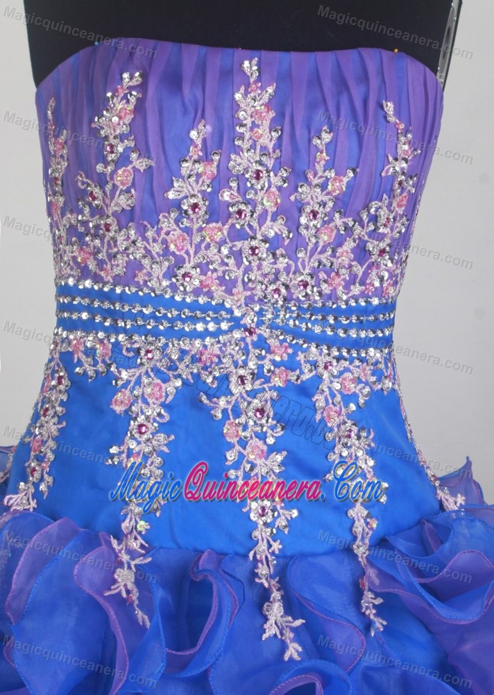 Appliques Ruched Blue and Purple Victoria Sweet Quinceanera Dress