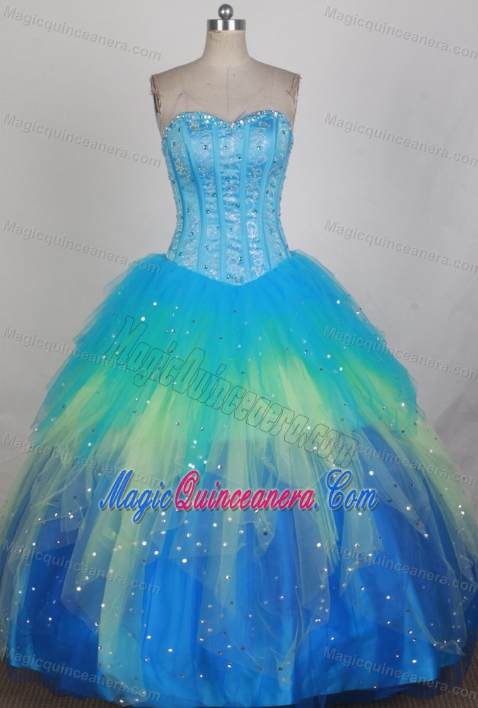 Beading Colorful Blue Sweetheart Quinceanera Dresses in Liverpool