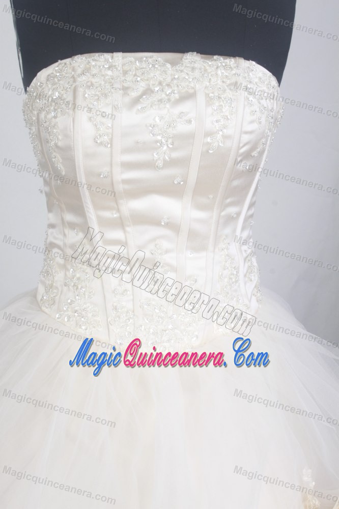 Hand Made Flower White Appliques Quinceanera Dresses in Windsor