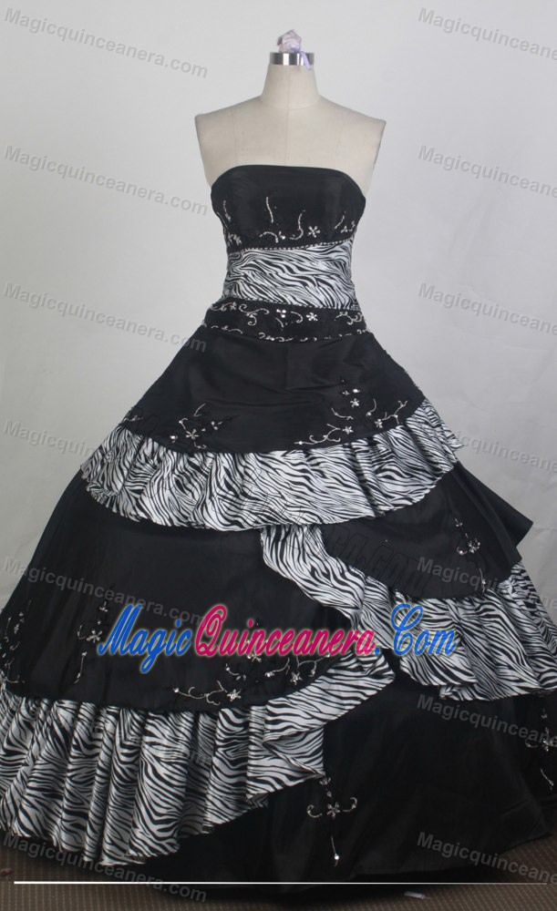 Zebra and Black Appliques Taffeta Sweet 16 Quinceanera Dresses