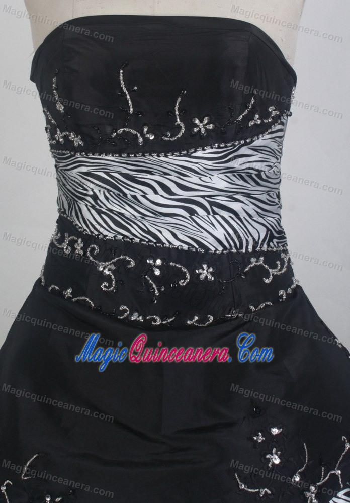Zebra and Black Appliques Taffeta Sweet 16 Quinceanera Dresses