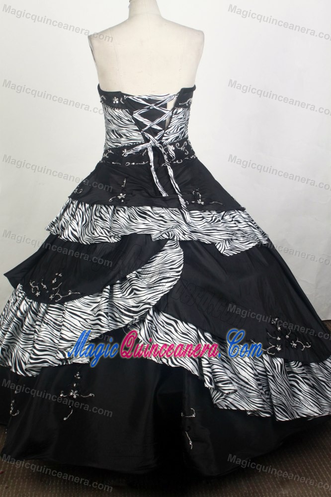 Zebra and Black Appliques Taffeta Sweet 16 Quinceanera Dresses