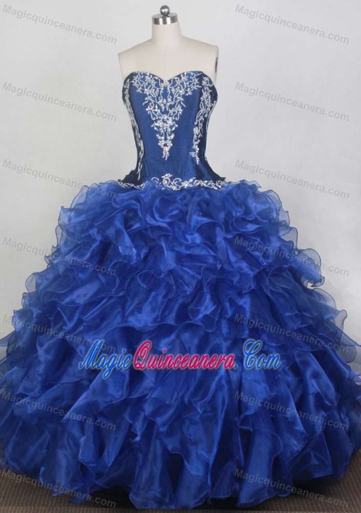 Embroidery Blue Organza Ruffled Quinceanera Dresses in Mississauga