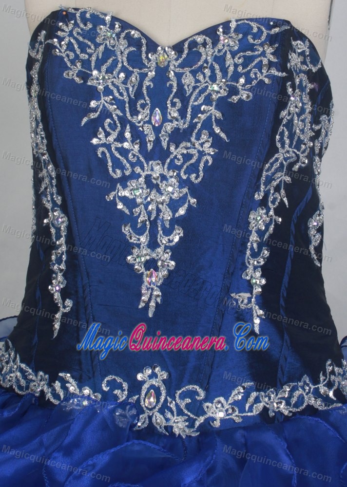 Embroidery Blue Organza Ruffled Quinceanera Dresses in Mississauga