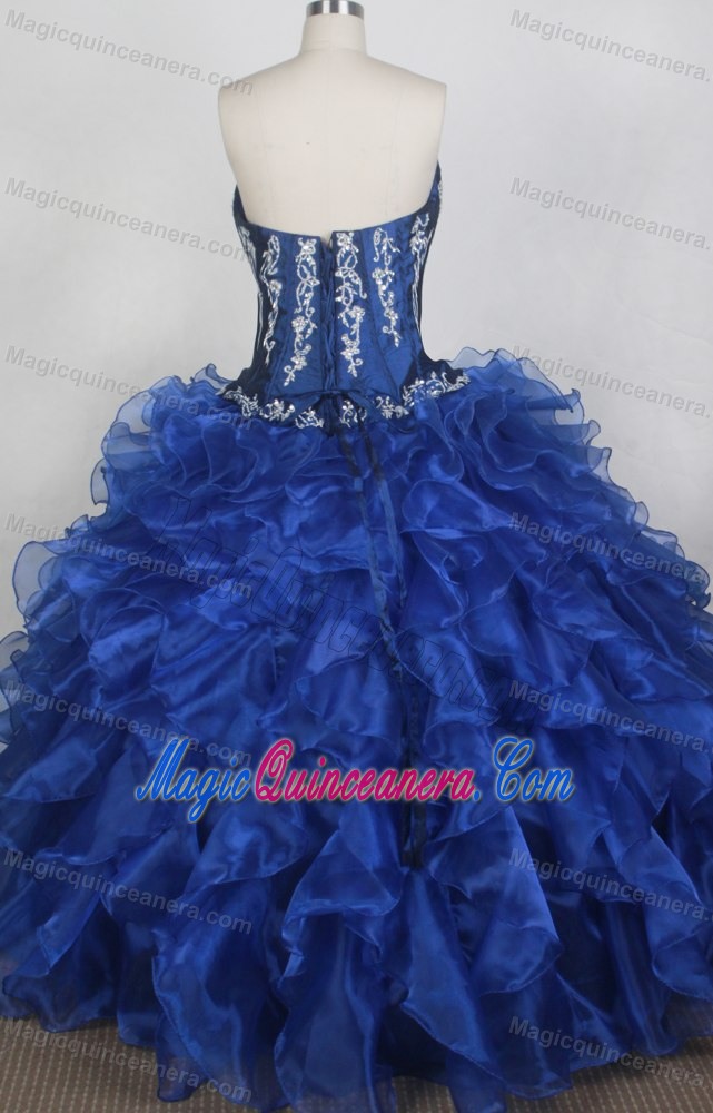 Embroidery Blue Organza Ruffled Quinceanera Dresses in Mississauga