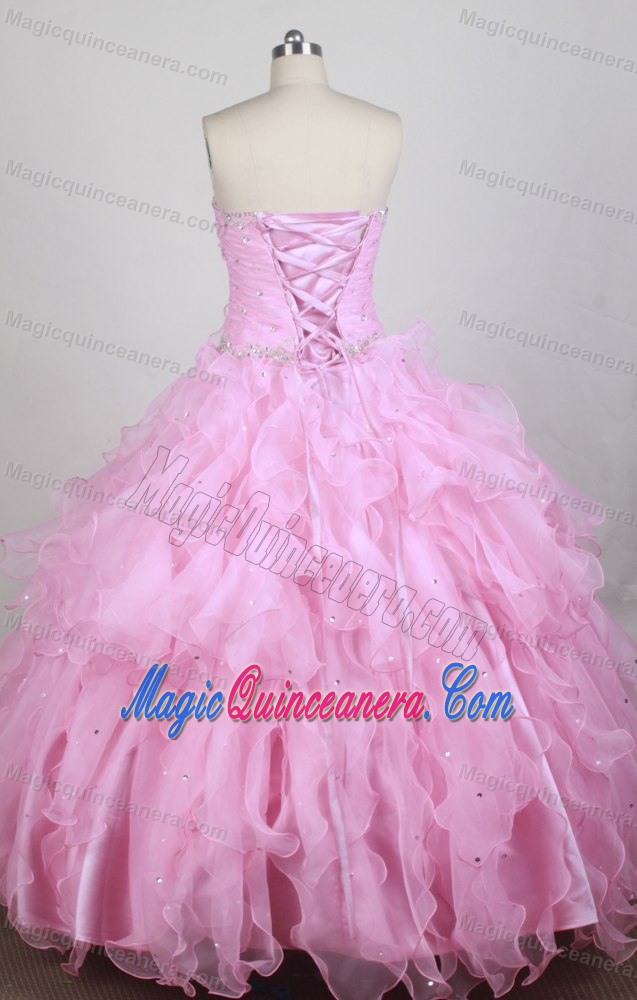 Baby Pink Ruching Beaded Sweet 15 Quinceanera Dress with Ruffles