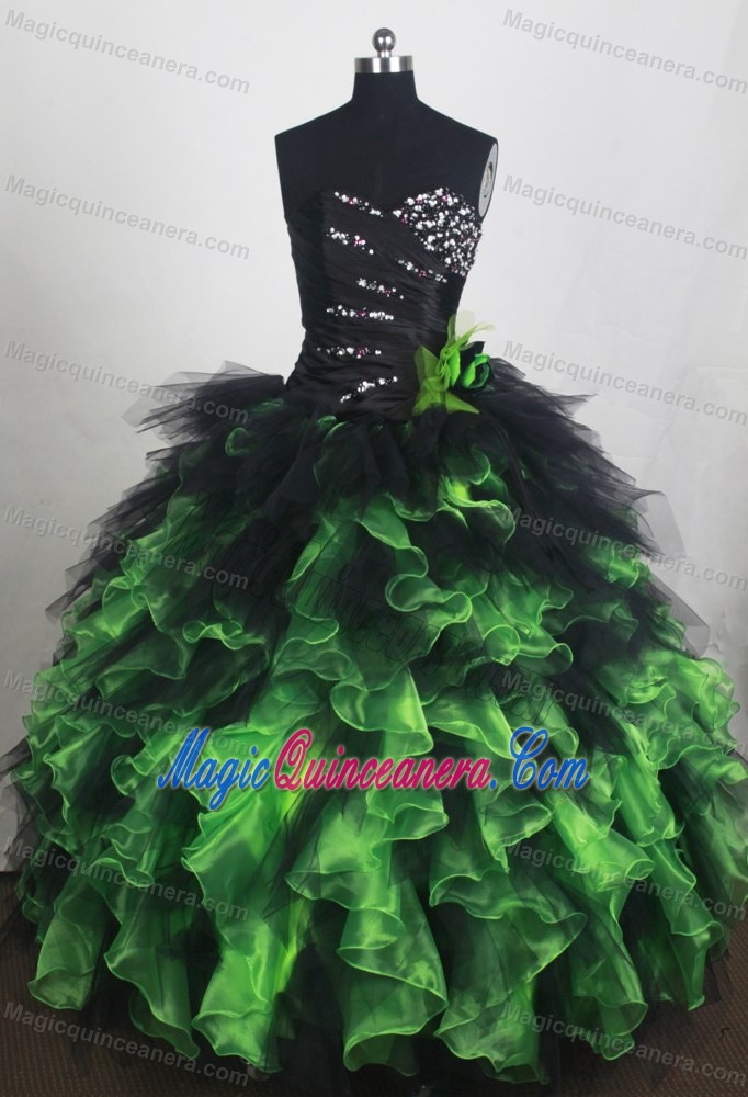 Ruffled Green and Black Beading Quinceanera Dresses in Montreal