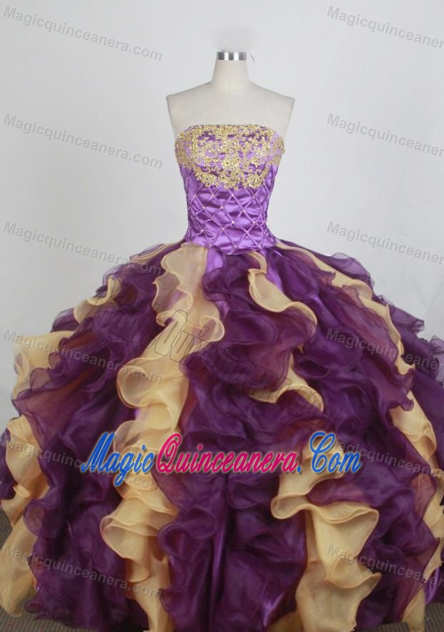 Colorful Detachable Appliques Ruffles Ottawa Quinceanera Dress
