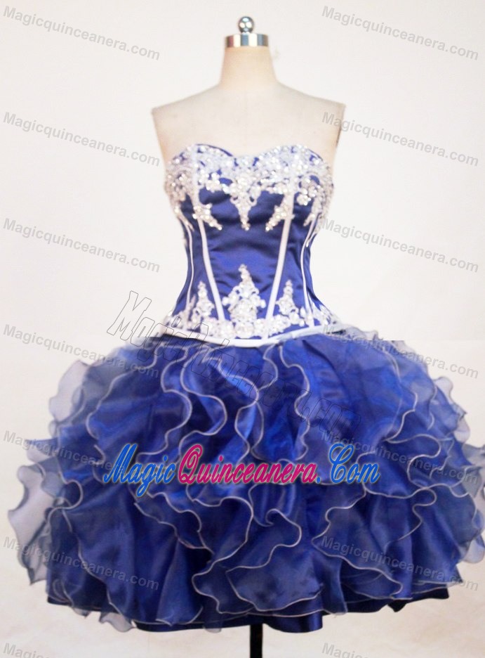 Appliques Sweetheart Floor-length Ruffled Blue Quinceanera Dress