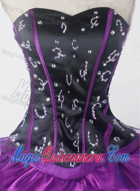 Sweetheart Beading Ruffled Quinceanera Dress in Purple and Black