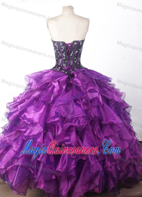Sweetheart Beading Ruffled Quinceanera Dress in Purple and Black