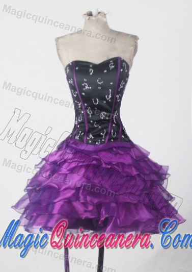 Sweetheart Beading Ruffled Quinceanera Dress in Purple and Black