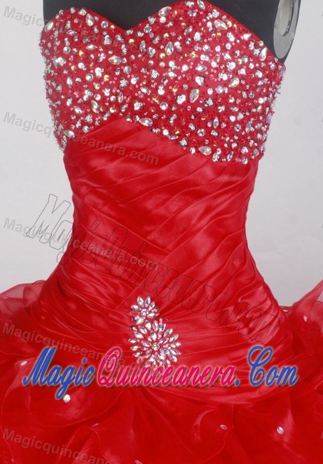 Beaded Sweetheart Ruffles Floor-length Quinceanera Dress in Red