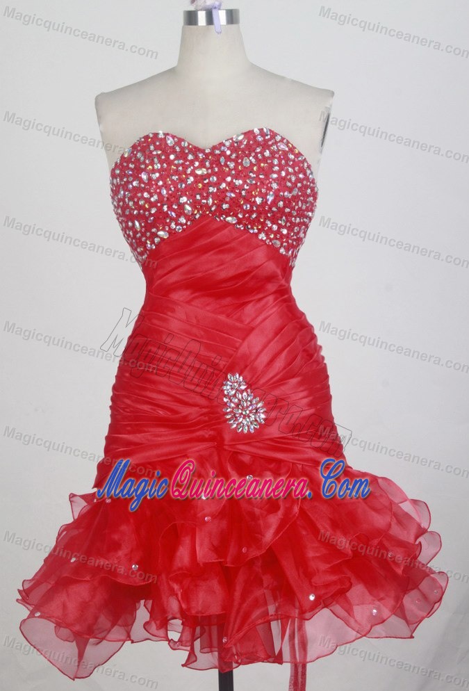 Beaded Sweetheart Ruffles Floor-length Quinceanera Dress in Red